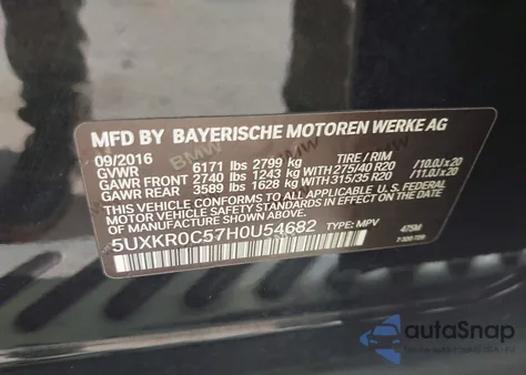 2017 BMW X5 xDrive35I z USA, uszkodzony, nr VIN 5UXKR0C57H0U54682